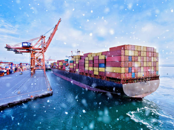 istock Aerial view of cargo ship in transit. 1189181753