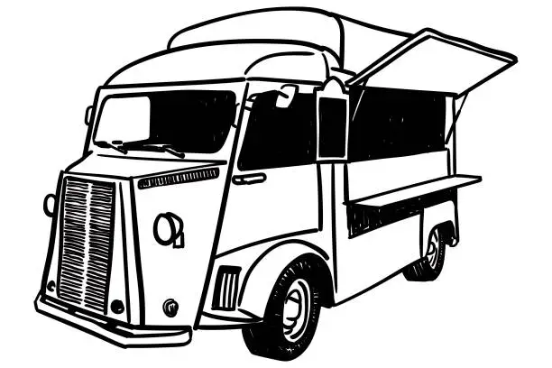 Vector illustration of Vector drawing of vintage food truck