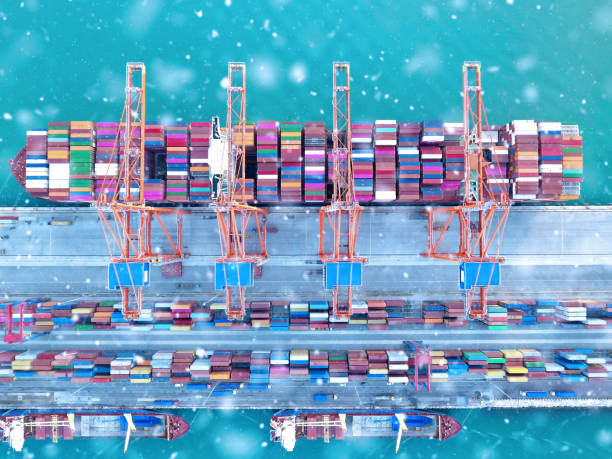 istock Aerial view of cargo ship ready for transit in Winter. 1189182189