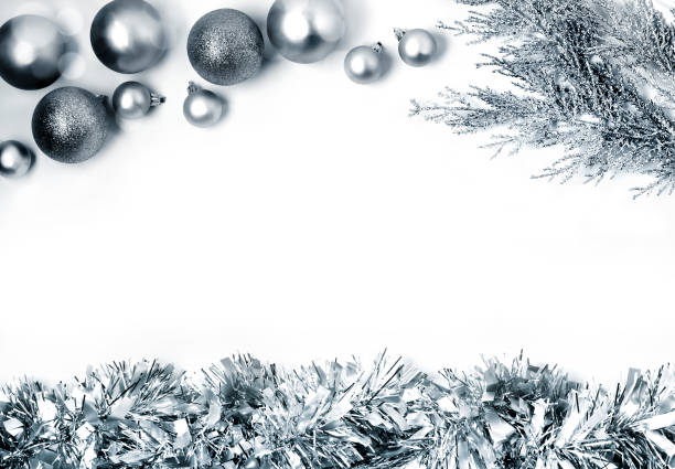 istock Christmas composition with silver balls. Christmas, new year concept. Flat lay, top view, copy space 1189185855