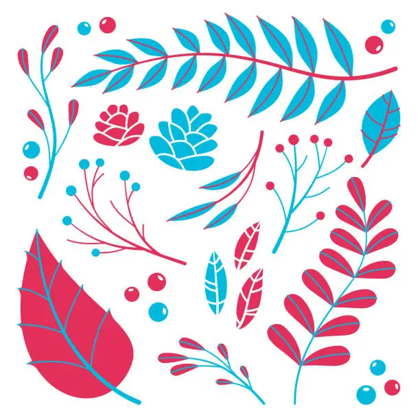 Vector illustration of Holiday Leaves and Pinecones Festive Design Elements