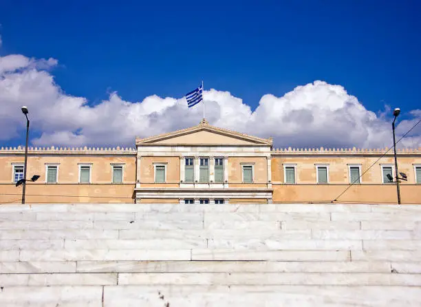 Hellenic Parliament, which is the parliament of Greece, located in the Old Royal Palace, overlooking Syntagma Square in Athens, Greece