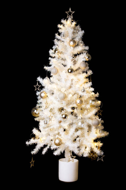 istock White Christmas tree with gold decorations 1189189750