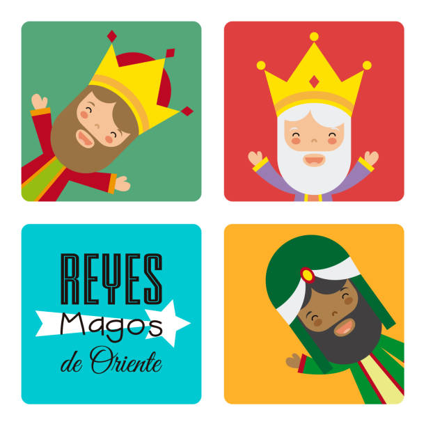 ilustrações de stock, clip art, desenhos animados e ícones de card of the three wise men. spanish text three wise men - christmas gift christianity isolated objects
