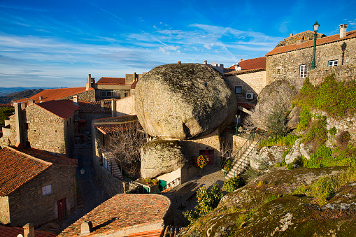 Typical scene with famous stones in the village of Monsanto, Portugal