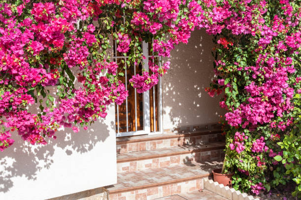 istock Entrance door decorated with bright flowers 1189195514