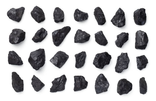 Black Coal Collection Isolated On White Background Black coal collection isolated on white background. Top view, flat lay rock object stock pictures, royalty-free photos & images