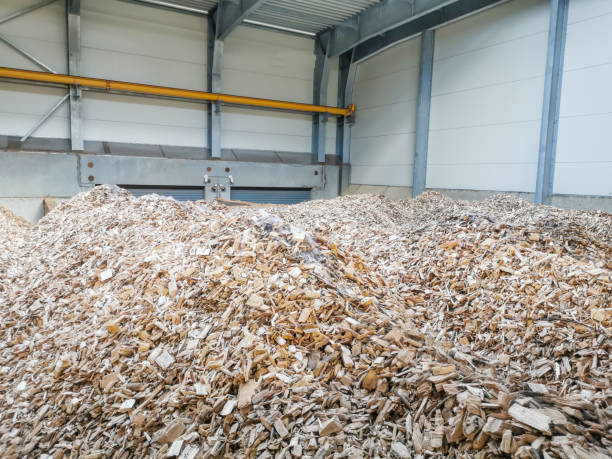 istock Biomass crane for handling biomass woodchip 1189196637
