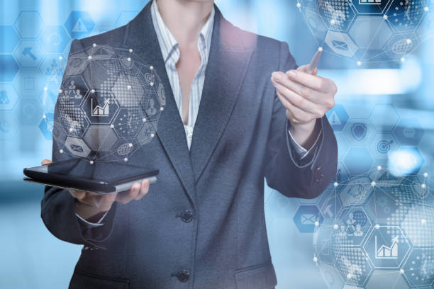 istock Businesswoman working with a global business network . 1189200015