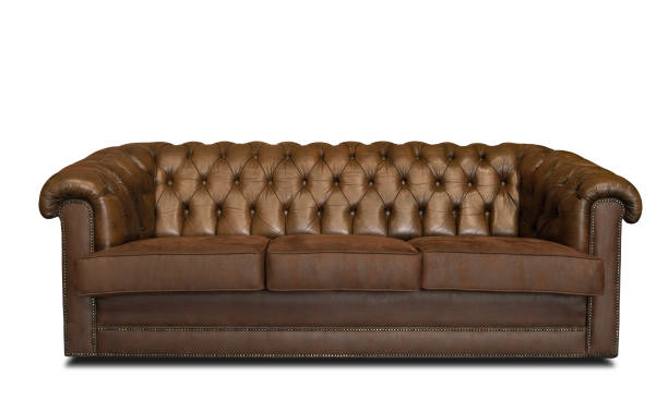 luxuries elegant brown leather couch isolated on white background with shadow - armchair sofa leather brown imagens e fotografias de stock