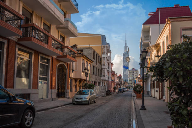 European Street With Old, Modern Buildings And Stone Pavement In Batumi. Technological University European Street With Old, Modern Buildings And Stone Pavement In Batumi. Technological University. Cityscape. Georgian Architecture Landmark. Tourist Place. batumi stock pictures, royalty-free photos & images