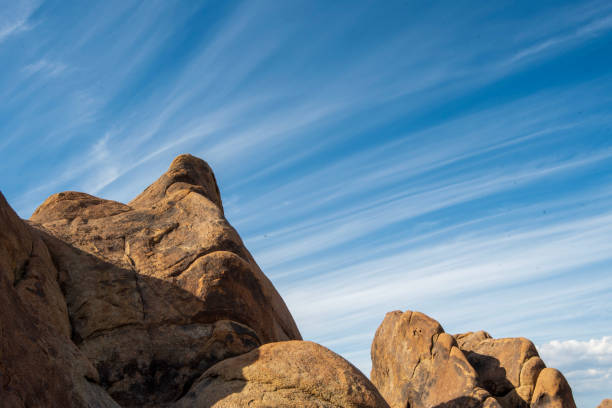 istock striped clouds in blue sky above desert rock formations 1189205074