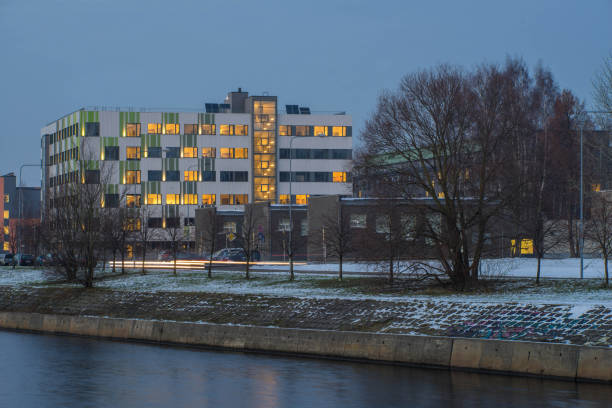 istock Modern design of the building. Modern architecture. Snow on the ground. 1189205163