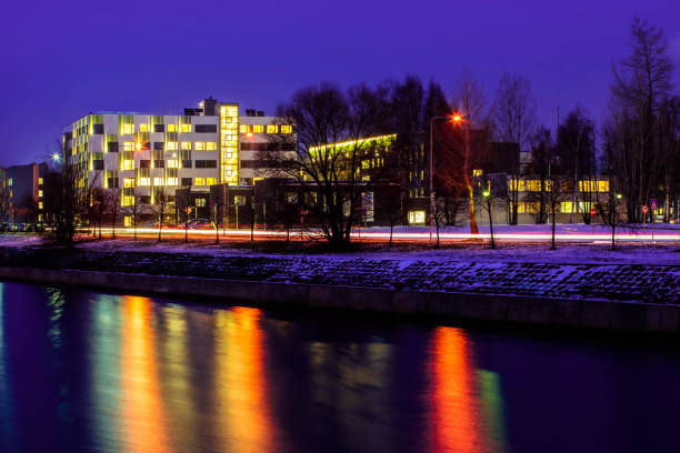 istock Modern design of the building. Modern architecture. Snow on the ground. 1189205176