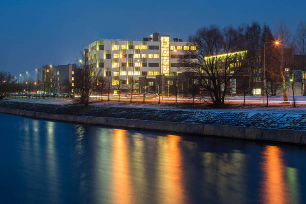 istock Modern design of the building. Modern architecture. Snow on the ground. 1189205180