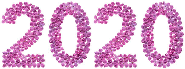 istock Numeral 2020 from flowers of lilac, isolated on white background 1189211367