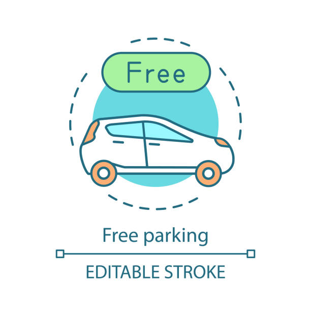 Free parking concept icon Free parking concept icon. Amenities for guests. Car parking space, rent auto, valet service. Hotel extra options idea thin line illustration. Vector isolated outline drawing. Editable stroke domestic staff stock illustrations