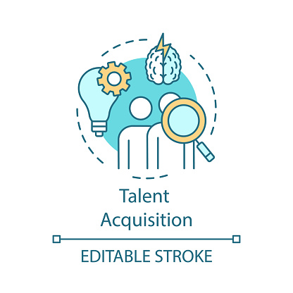 Talent acquisition concept icon. Recruiting process idea thin line illustration. Hiring skilled employee. Source potential hires. Talent marketplace. Vector isolated outline drawing. Editable stroke