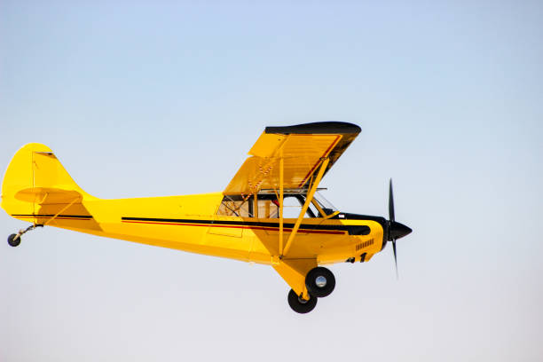 istock airplane with propeller flying in blue sky 1189216947