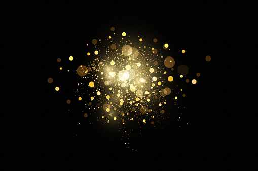 Light effect. Golden particles. Christmas decoration. Dust