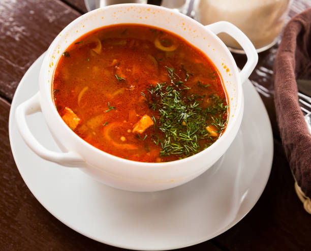 istock Russian cuisine - solyanka soup with various ingredients 1189223490