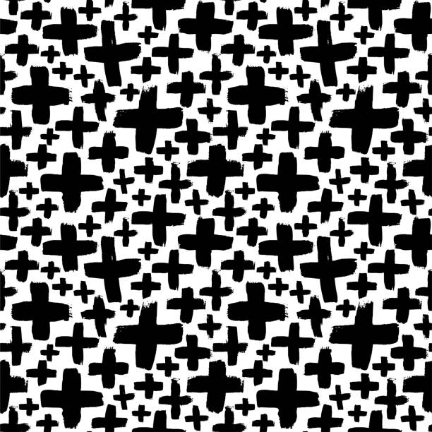 kreuzt vektor nahtloses muster. schwarz und weiß grunge textur mit plus- oder x. - cross shape cross dirty grunge stock-grafiken, -clipart, -cartoons und -symbole