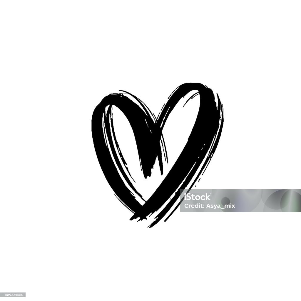 Black Heart Icon Object Hand Drawn Vector Love Symbol Icon Rough ...