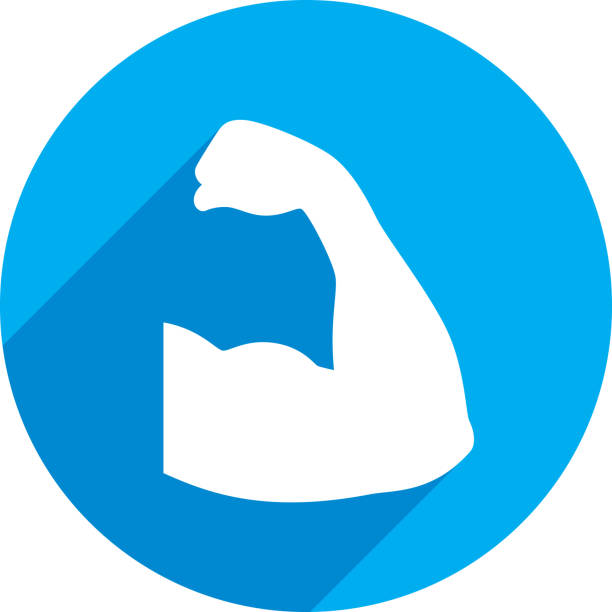 Arm Icon Silhouette Vector illustration of a blue arm flexing icon in flat style. wrist exercise stock illustrations