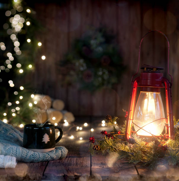 istock Christmas Vintage Lantern on Old Wood Background 1189237656