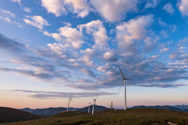wind power station and sunrise