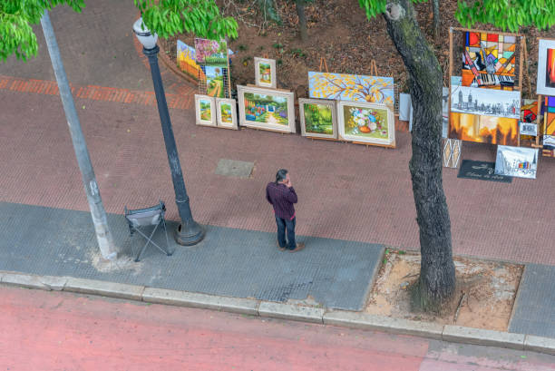 Sao Paulo city, Sao Paulo state, Brazil - October 05, 2019: Painting for sale in the historic center of Sao Paulo.