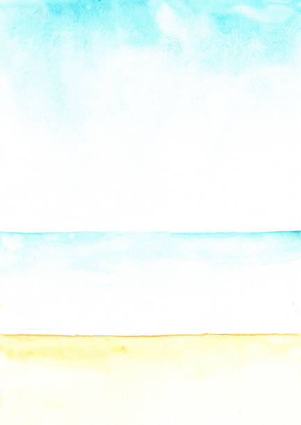 ilustrações, clipart, desenhos animados e ícones de fundo abstrato da pintura da mão do campo da praia e da cor do céu para a decoração em eventos do feriado de verão. - holizontal