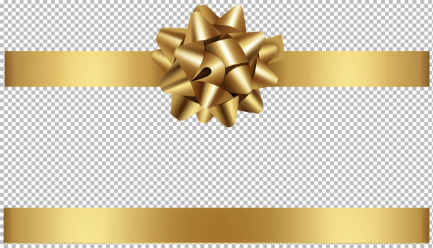 クリスマスや誕生日の装飾のための金の弓とリボンのイラスト - ちょう結び イラスト点のイラスト素材／クリップアート素材／マンガ素材／アイコン素材