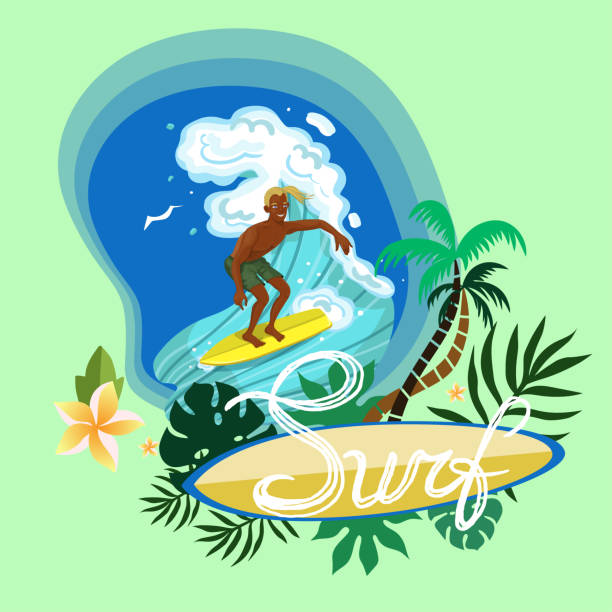 surfing człowiek podbijając obraz wektora logo fali - swimming animal beach casual loving stock illustrations