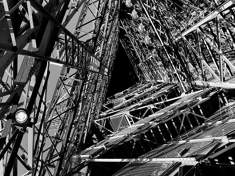 Details of the  Eiffel tower, black and white