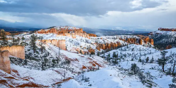 Photo of Panoramic view of Bryce Canyon National Park after snow storm in southern Utah.