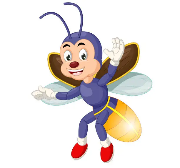 Vector illustration of Cool Flying Purple Firefly Cartoon