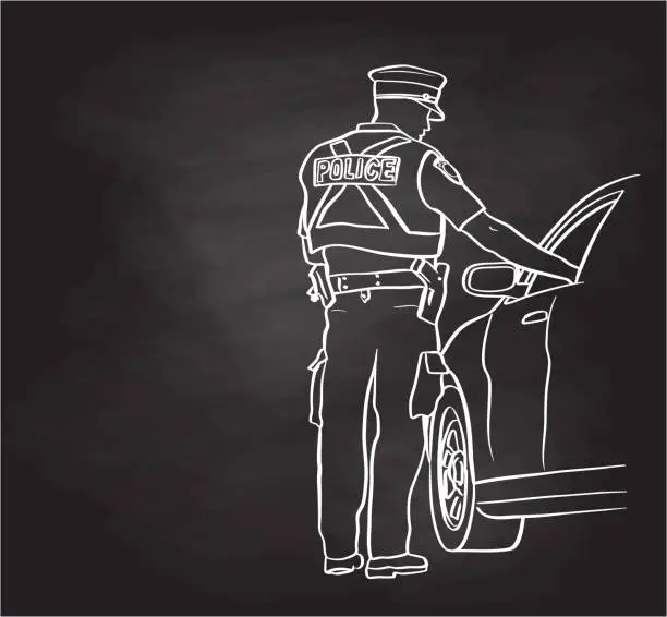 Vector illustration of Cop Asking For ID Chalkboard