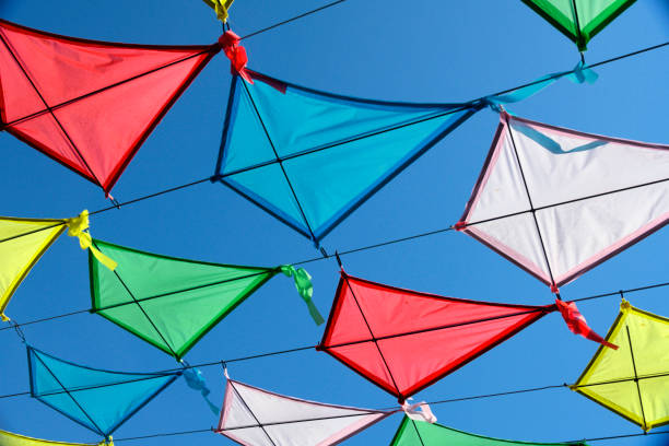 istock Colorful kites on the sky background 1189264931