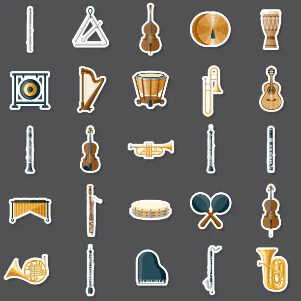 Vector illustration of Musical Instruments Sticker Set