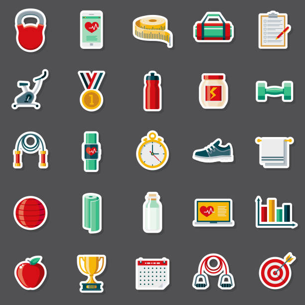 fitness-aufkleber-set - computer icon symbol water bottle icon set stock-grafiken, -clipart, -cartoons und -symbole