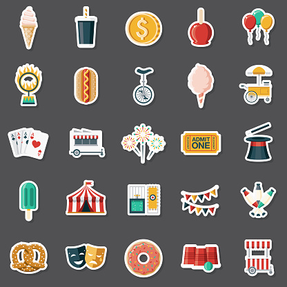 A set of flat design sticker icons. File is built in the CMYK color space for optimal printing. Color swatches are global so it’s easy to edit and change the colors.