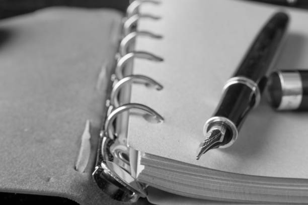 istock Old leather book binder with fountain pens 1189273099