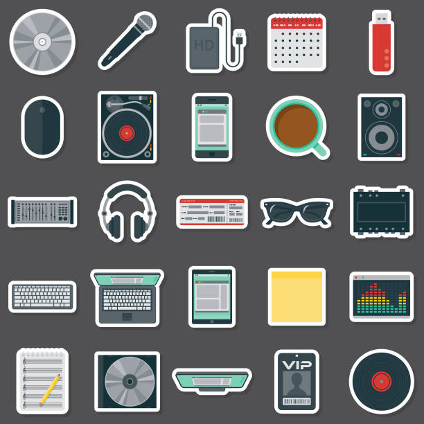 dj-aufkleber-set - jukebox icon stock-grafiken, -clipart, -cartoons und -symbole