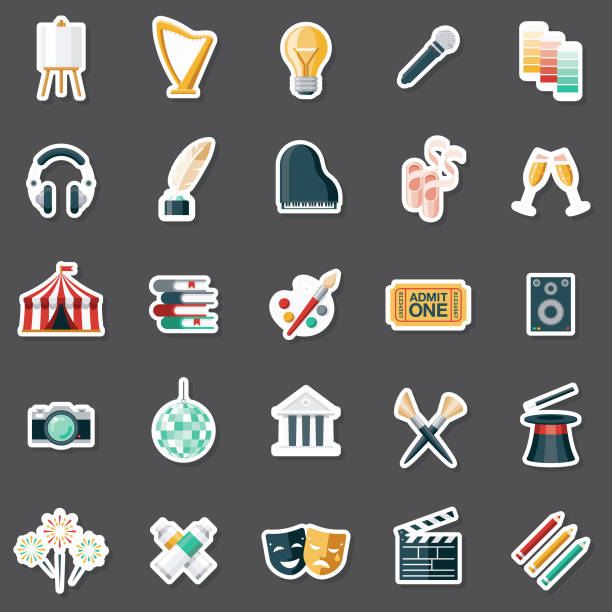 Fine Arts Sticker Set A set of flat design sticker icons. File is built in the CMYK color space for optimal printing. Color swatches are global so it’s easy to edit and change the colors. ticket clip art pictures stock illustrations