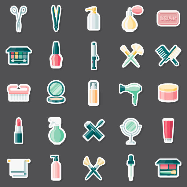 Beauty Sticker Set A set of flat design sticker icons. File is built in the CMYK color space for optimal printing. Color swatches are global so it’s easy to edit and change the colors. compact mirror stock illustrations