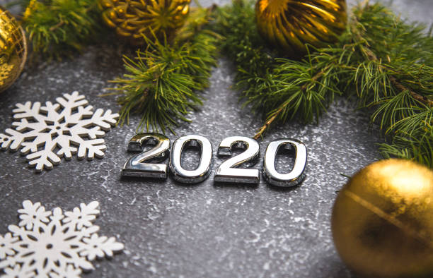 istock Christmas flatlay composition, Christmas tree branches and numbers 2020 1189274147
