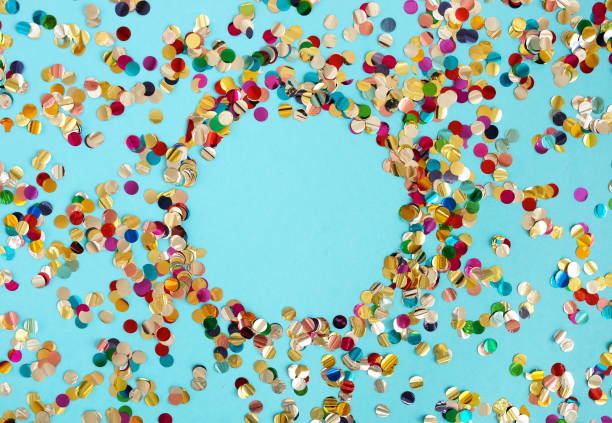 istock Christmas background . confetti frame  mock up on blue background with empty copy space for text. holiday concept for postcard or invitation. top view 1189277152