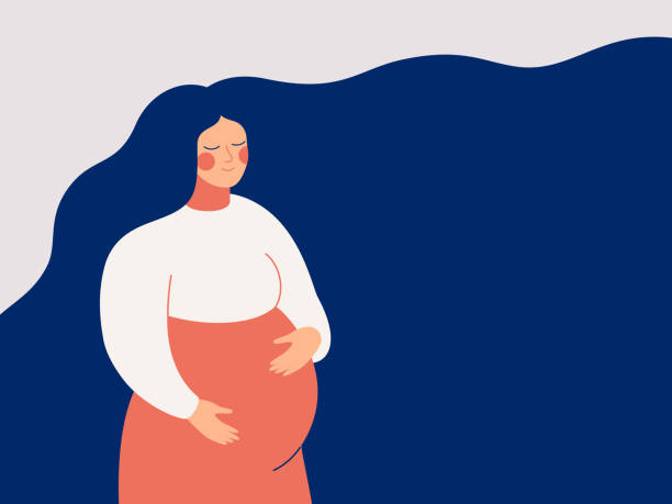 illustrations, cliparts, dessins animés et icônes de jeune femme attendant un bébé. - femme enceinte