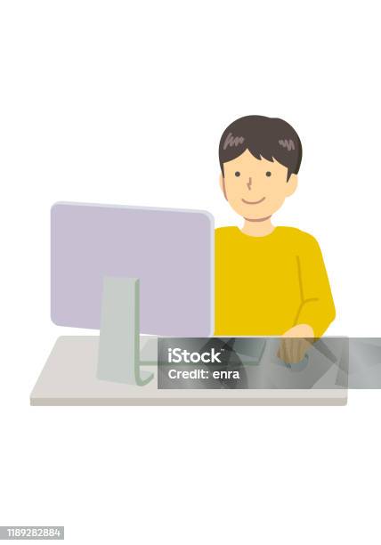 A Boy Using Computer Graphics Hd Illustration Image Of Boy Using A Computer Stock Illustration ...